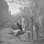 Моисей выбивает воду, ударив по скале Хорив